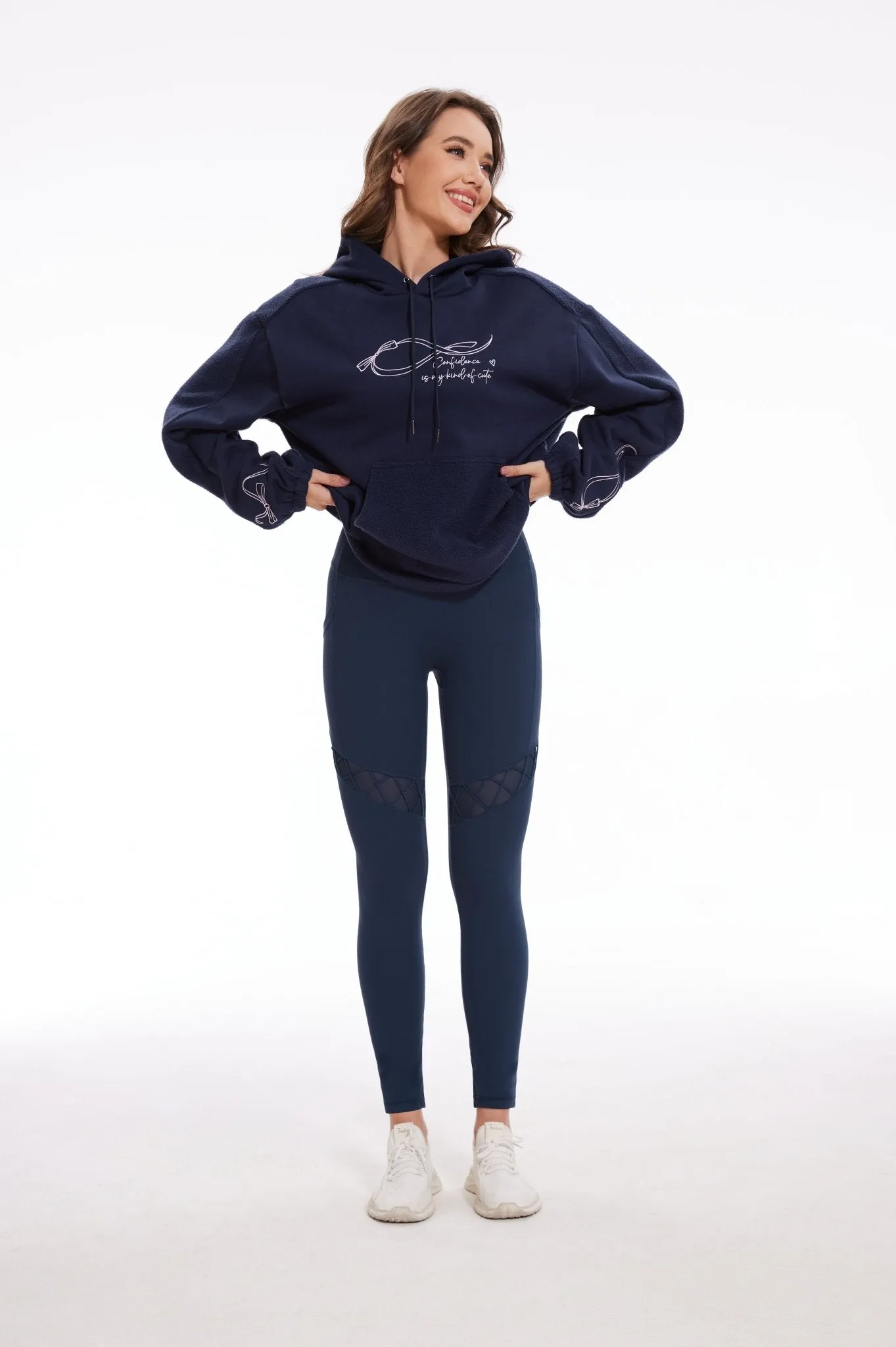 Sexy Mesh High-waisted Leggings with Pockets- Navy Blue