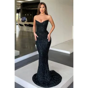 Sexy V-neck Sequins Mermaid Sparkly Prom Dress