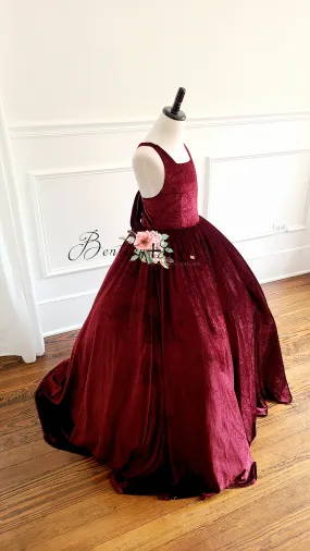 Shannon Penelope Velvet gown -Burgundy Tie back (6 Year - Petite 9 Year)