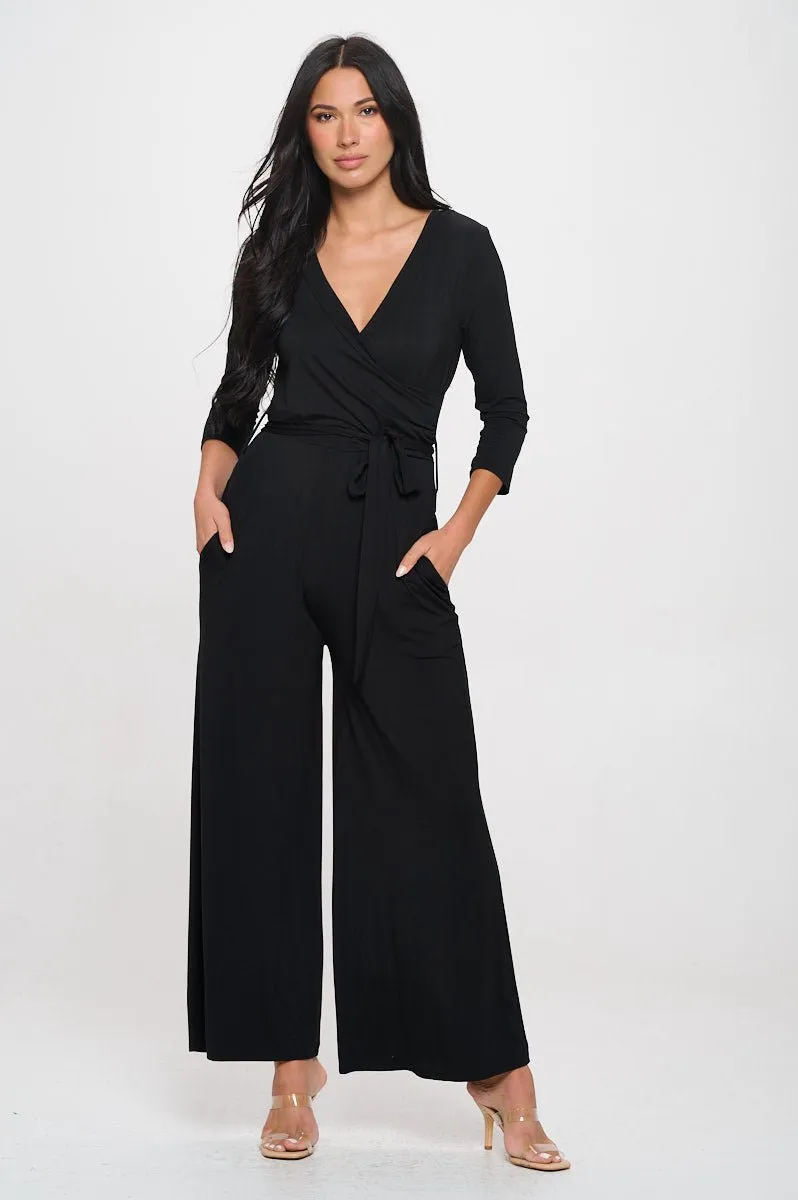 Shay Surplice Neck Three Quarter Sleeve Jumpsuit