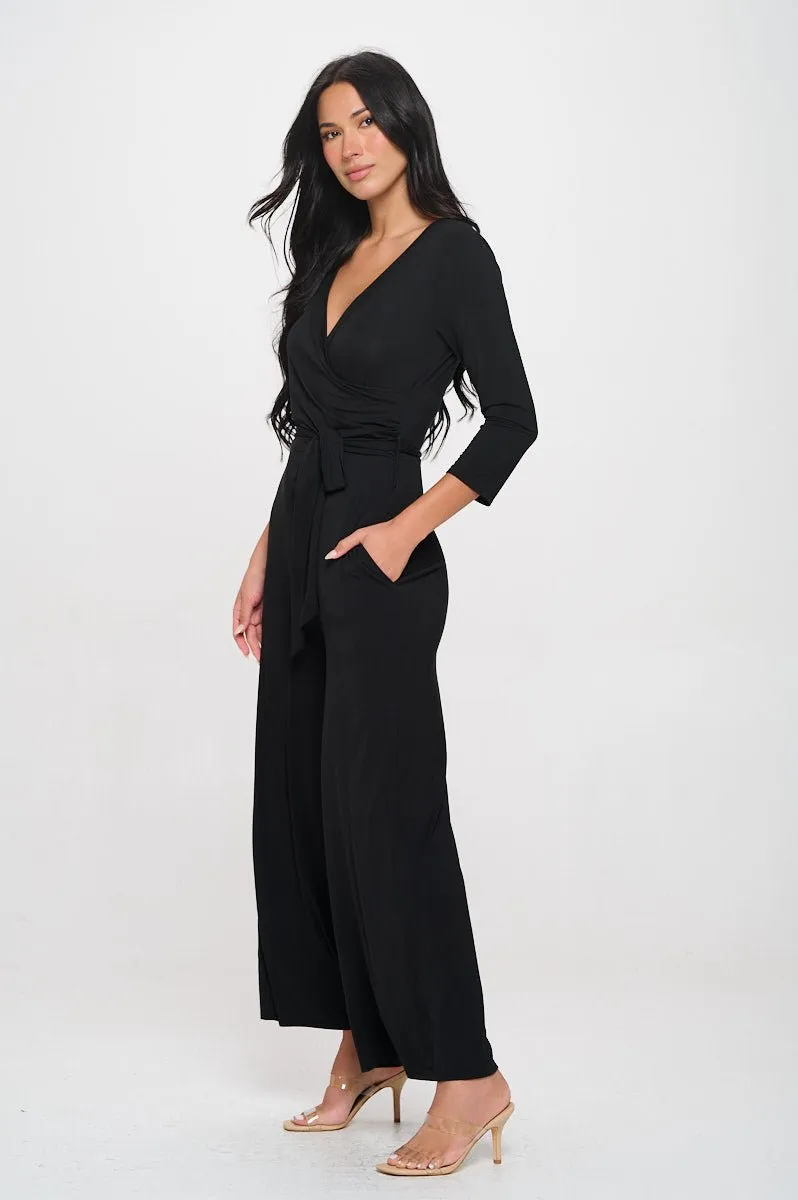 Shay Surplice Neck Three Quarter Sleeve Jumpsuit