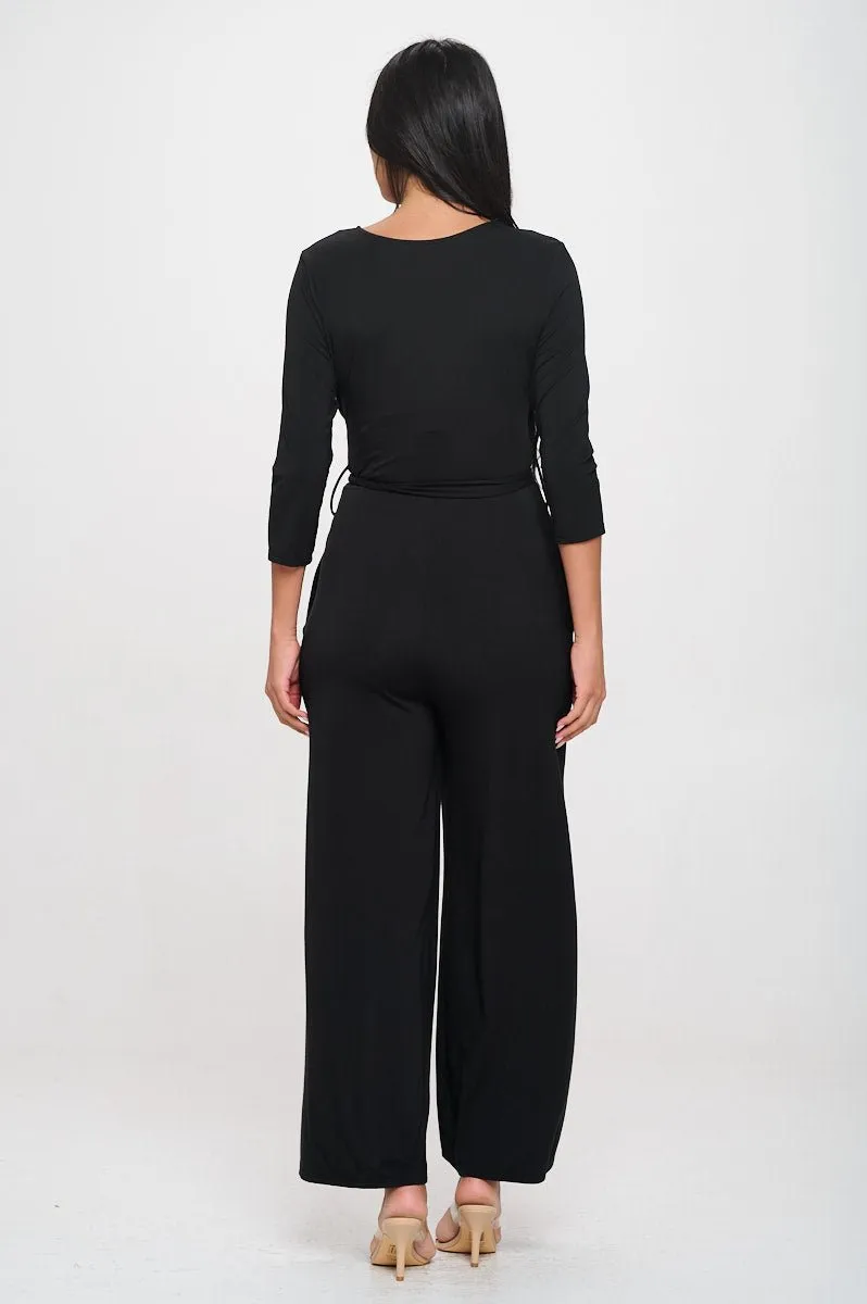 Shay Surplice Neck Three Quarter Sleeve Jumpsuit