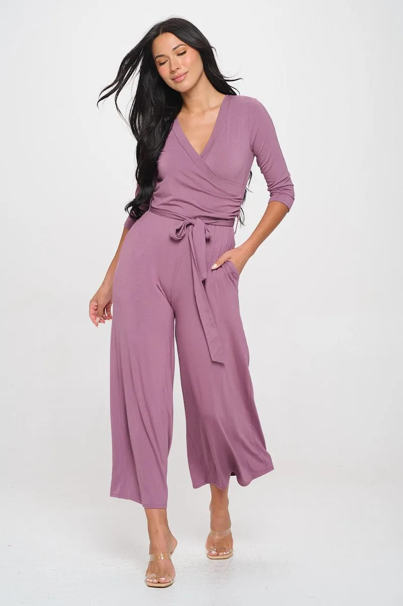 Shay Surplice Neck Three Quarter Sleeve Jumpsuit