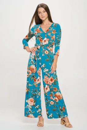 Shay Surplice Neck Three Quarter Sleeve Jumpsuit