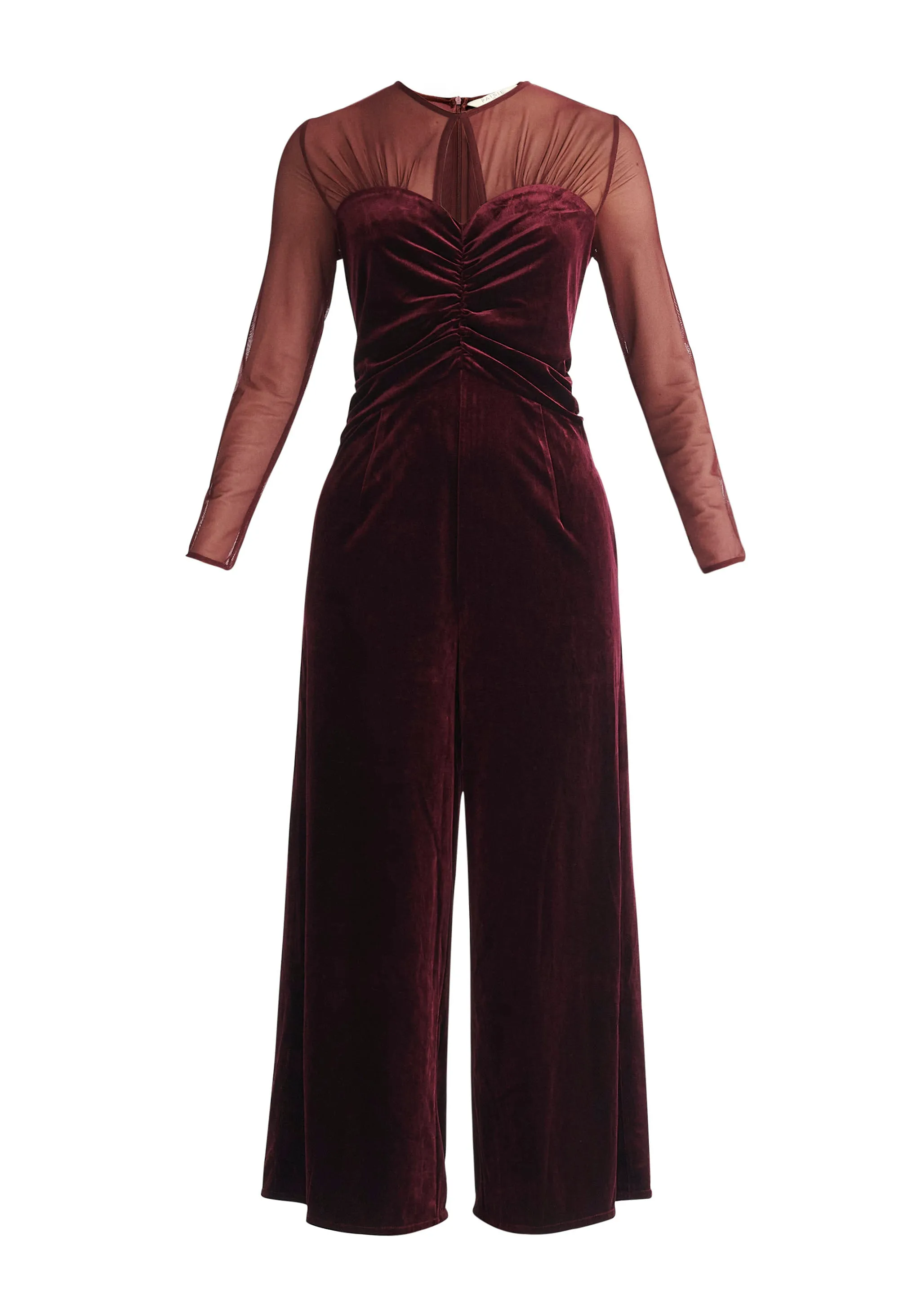 Sheer Sleeve Velvet Jumpsuit