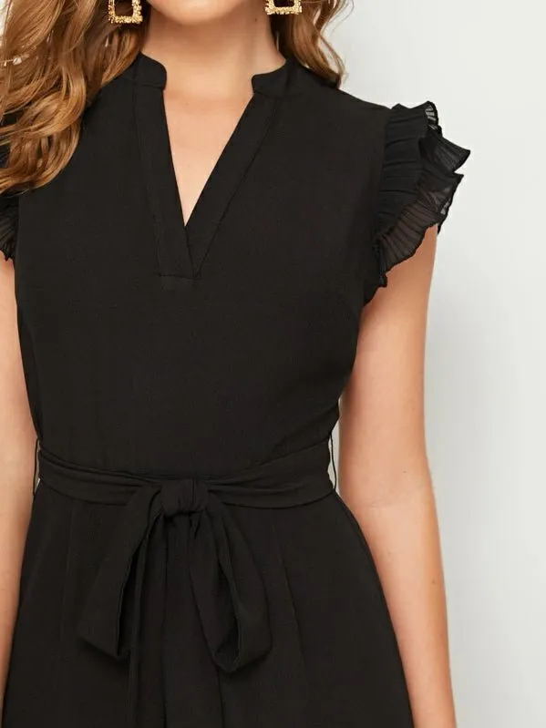 Shein Layered Pleated Sleeve Belted Jumpsuit