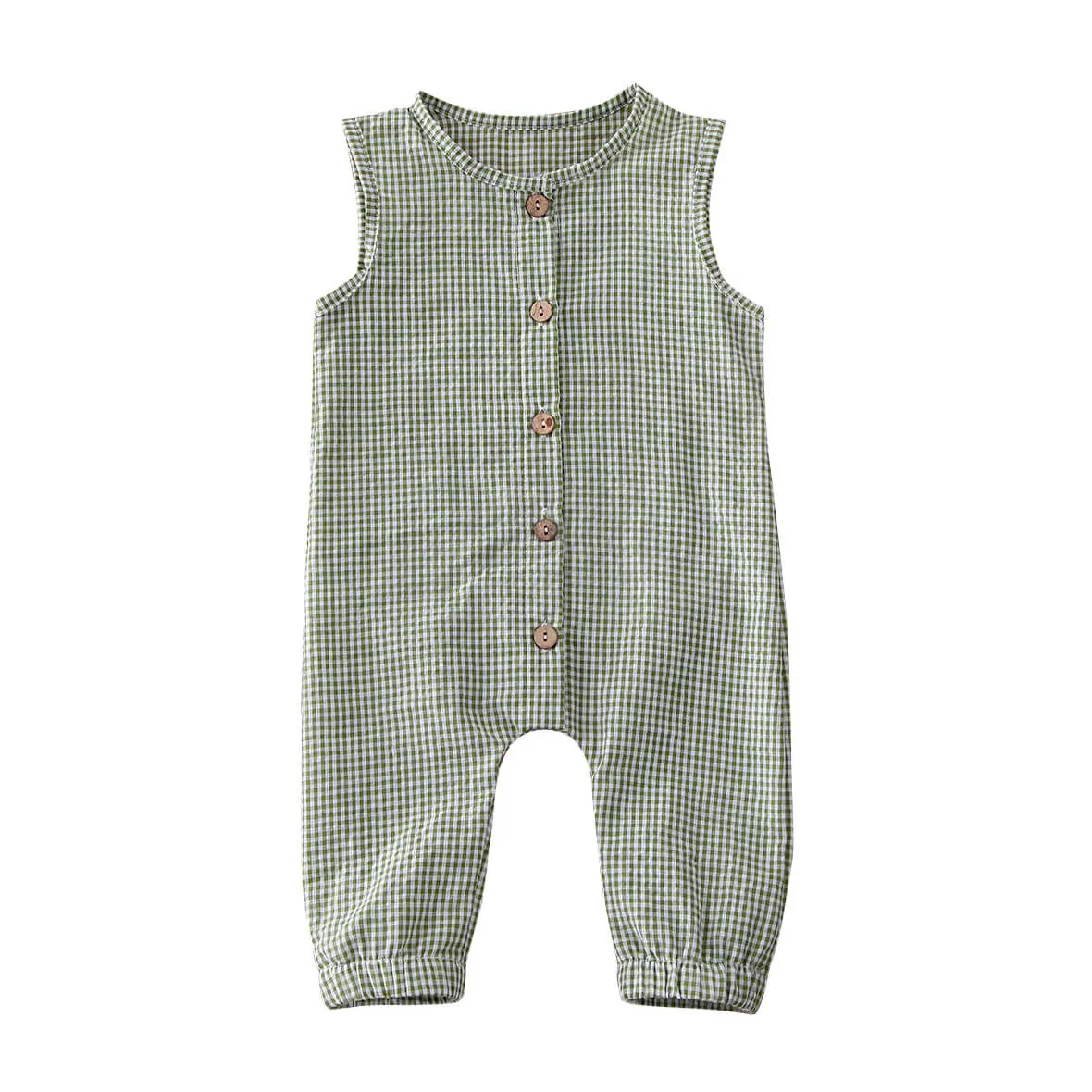 Sleeveless Plaid Baby Jumpsuit