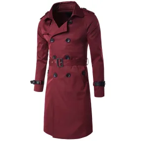 Slim Fit Belted Trench Coat Maroon