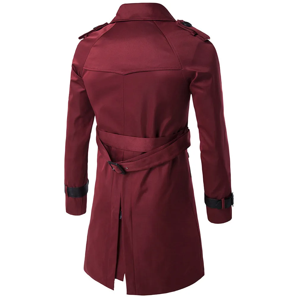 Slim Fit Belted Trench Coat Maroon