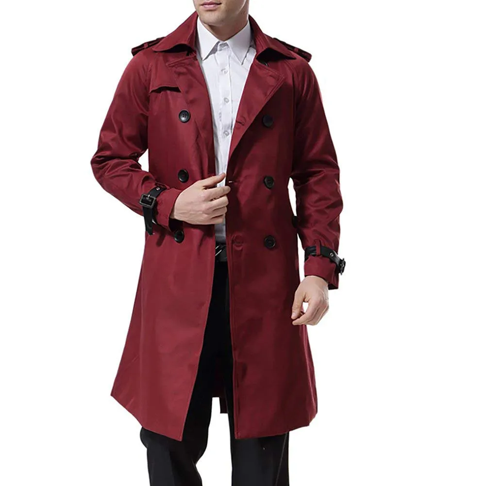 Slim Fit Belted Trench Coat Maroon