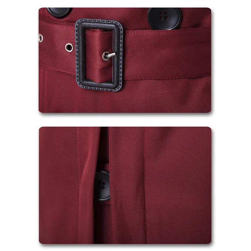 Slim Fit Belted Trench Coat Maroon