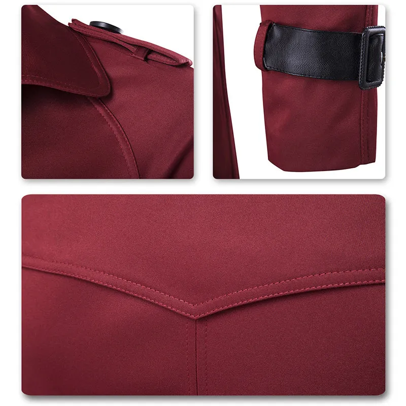 Slim Fit Belted Trench Coat Maroon