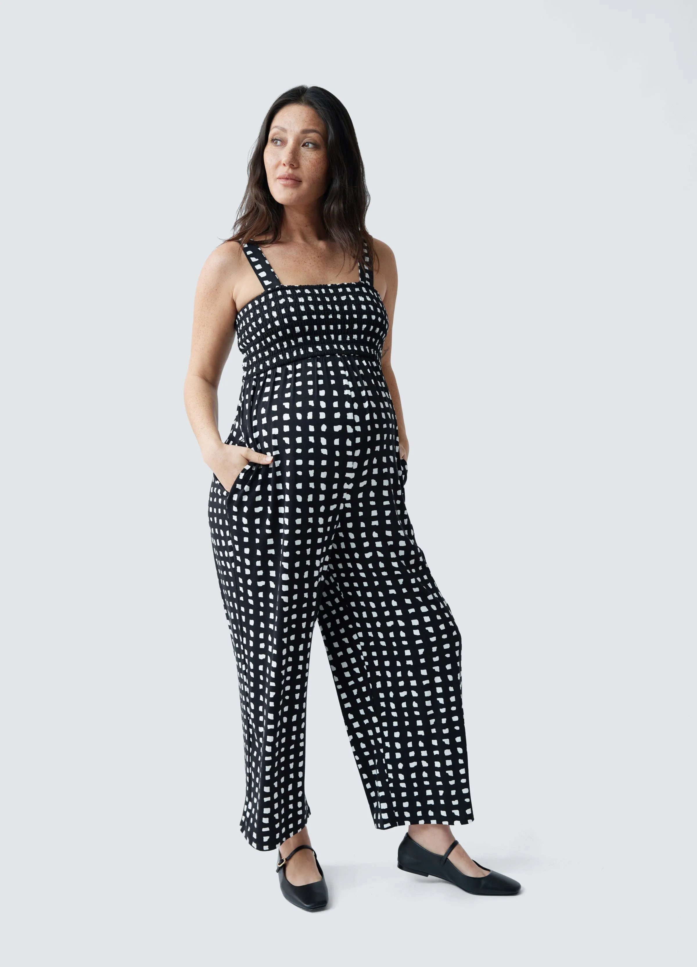 Smocked Bodice Maternity Jumpsuit