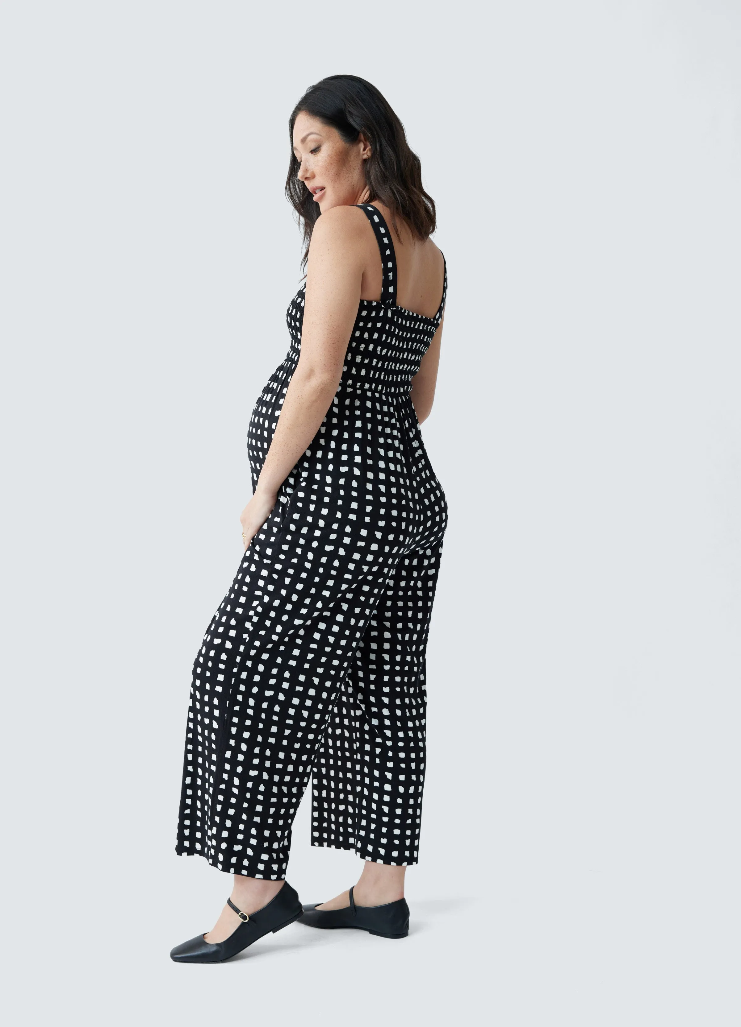 Smocked Bodice Maternity Jumpsuit