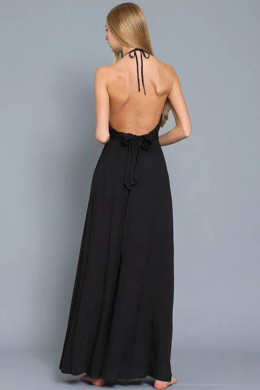 Solid Color Halter Jumpsuit with Wide Legs