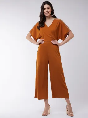 Solid Overlap Embellished Jumpsuit