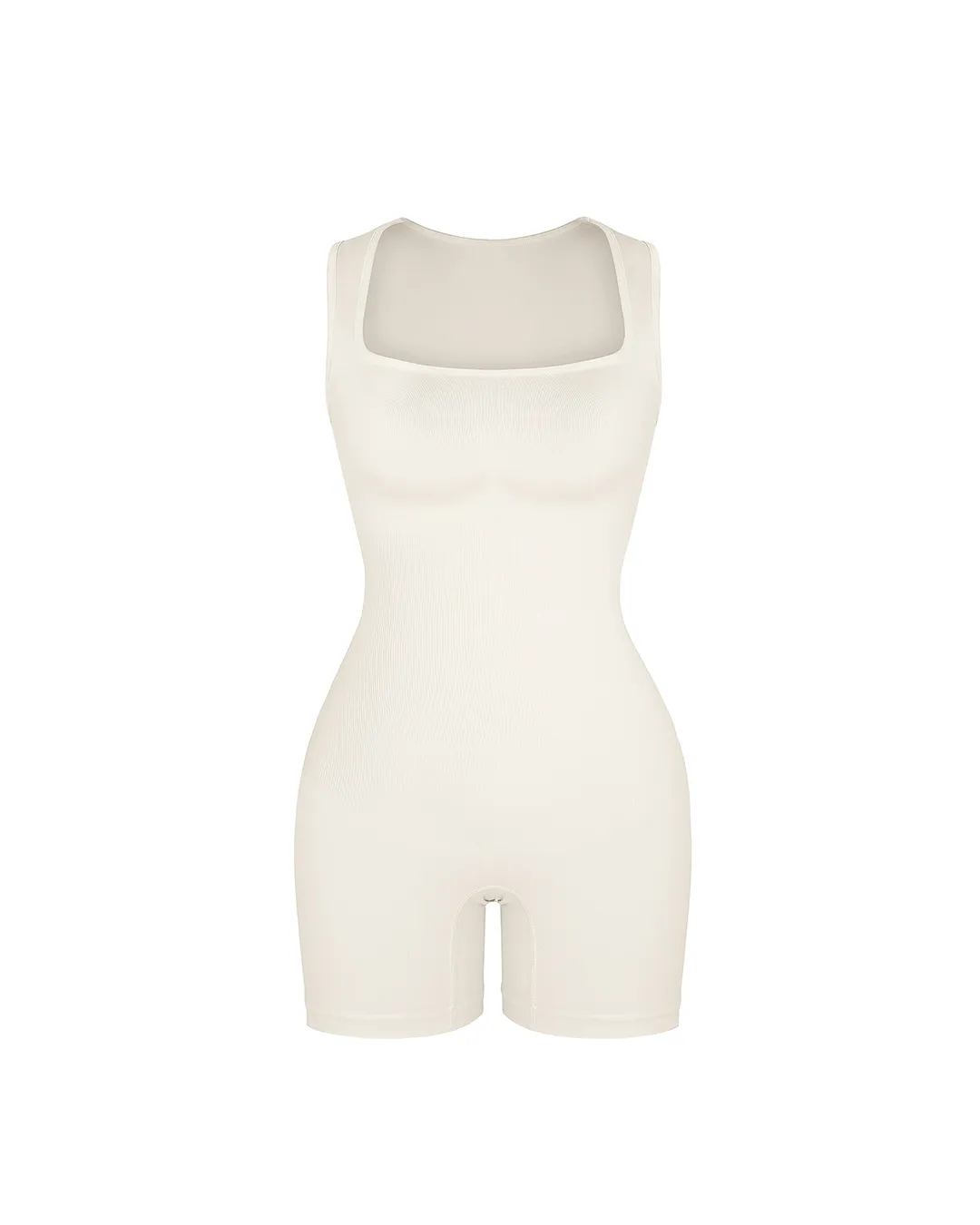 Square Neck Short Jumpsuit - Seamless Shaping - White