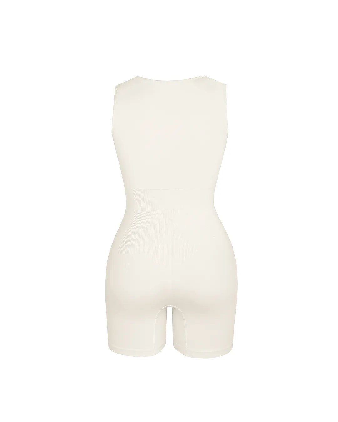 Square Neck Short Jumpsuit - Seamless Shaping - White