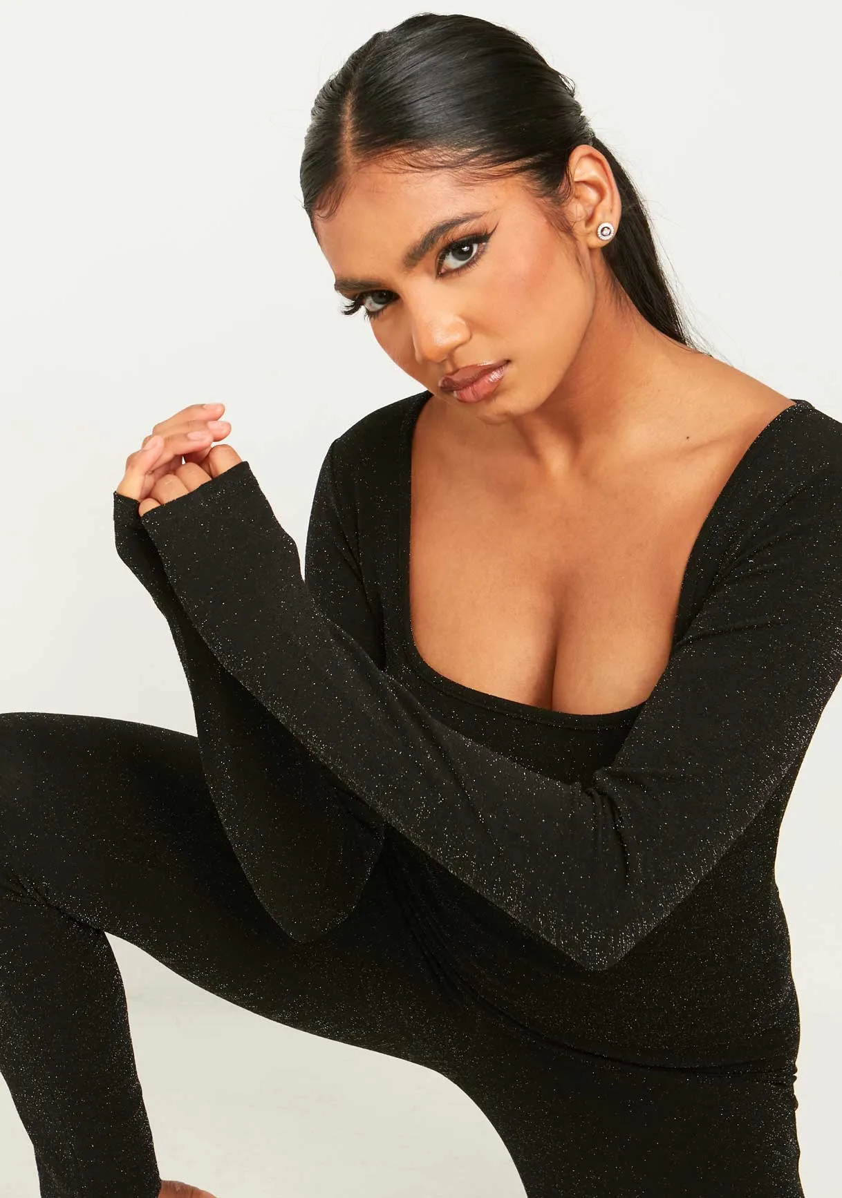 Stacey Black Glitter Square Neck Jumpsuit