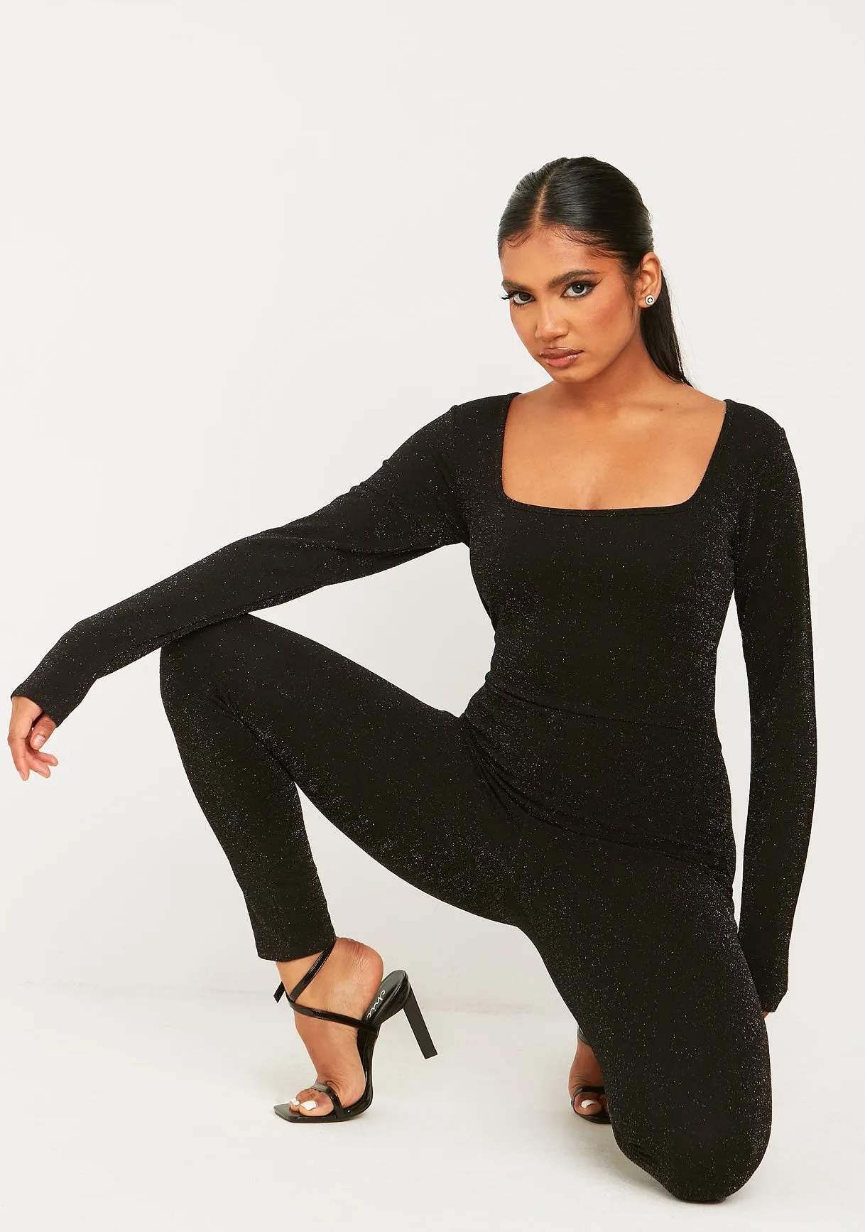 Stacey Black Glitter Square Neck Jumpsuit