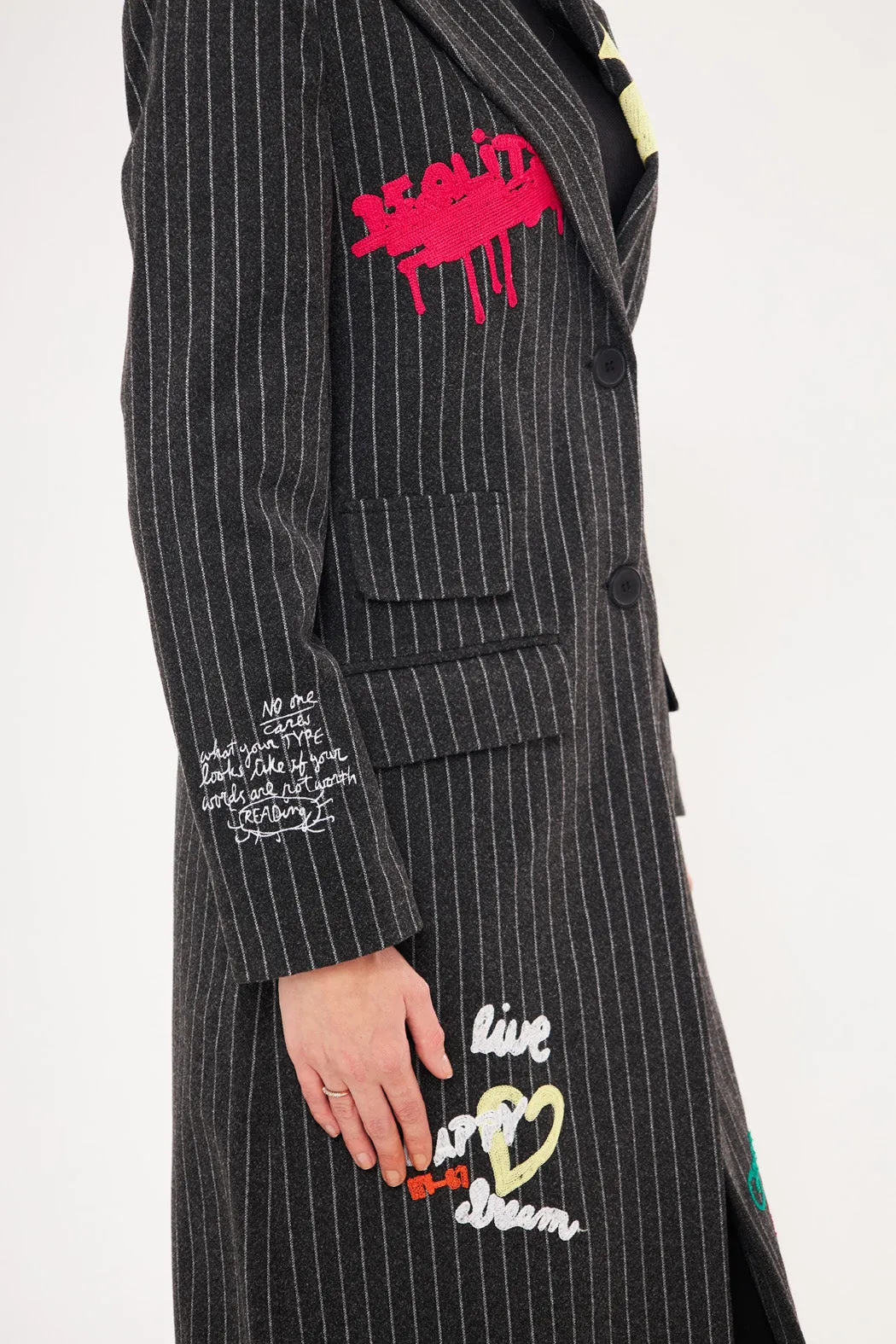 Sticker-Like Design Striped Midi Coat