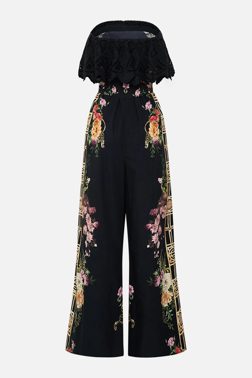 STRAPLESS JUMPSUIT WITH FRILL ADORNED IN ALEXANDRIA