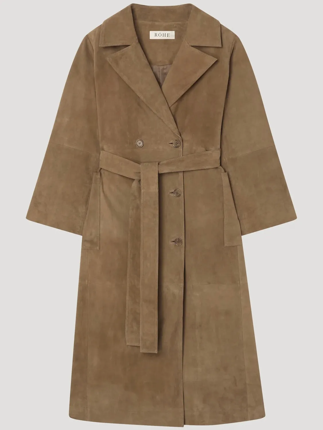 suede belted wrap coat - light khaki