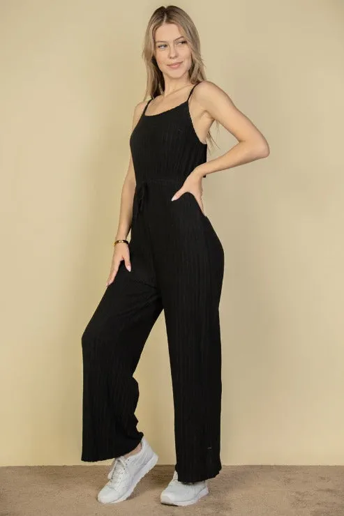 Sweater-Knit Fuzzy Frenchy Tie Front Cami Jumpsuit