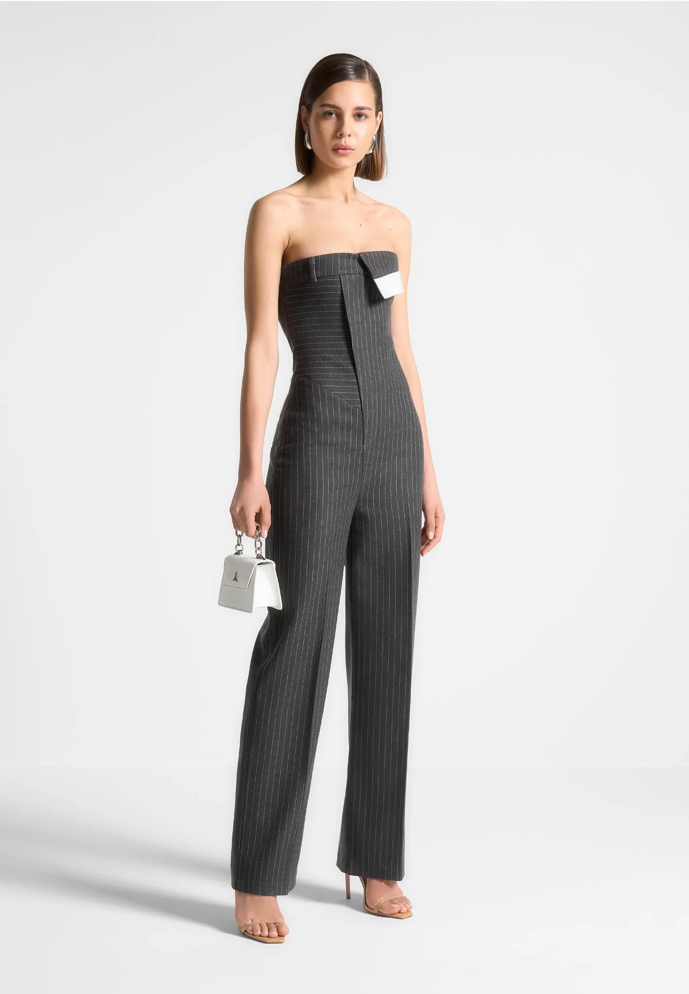 Tailored Pinstripe Jumpsuit - Grey