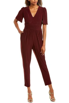 Taylor V-Neck Short Sleeve Ruched Zipper Back Solid Jersey Jumpsuit