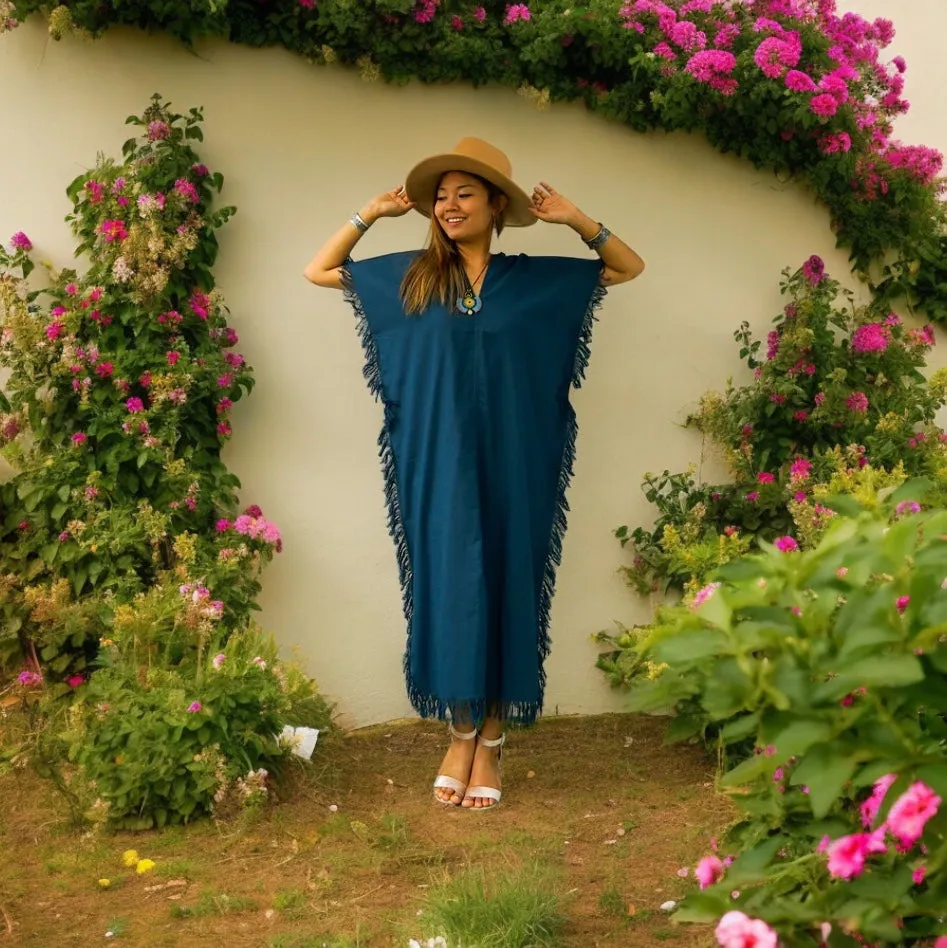 Teal Green Cotton Maxi Kaftan Dress