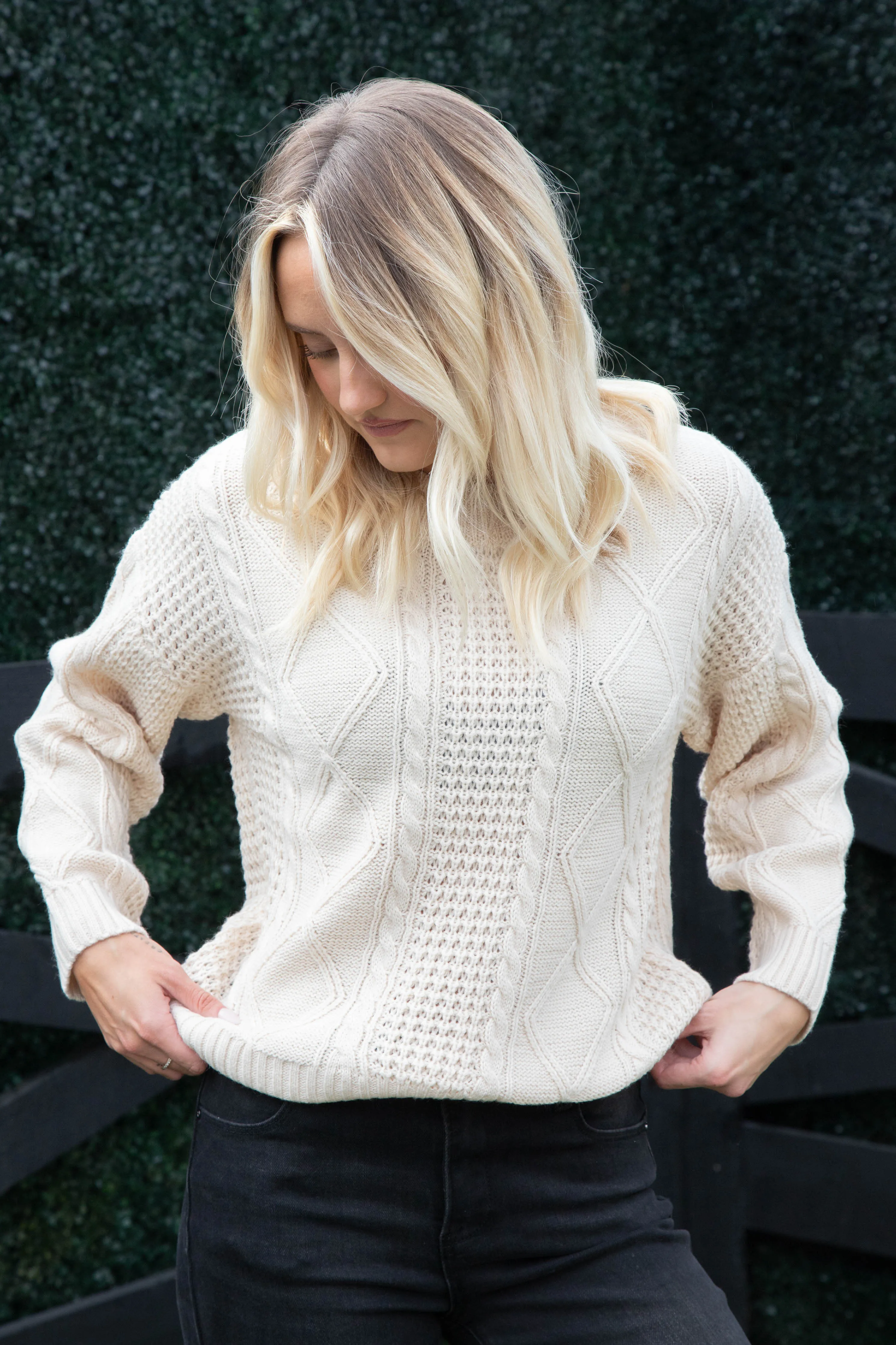 Teri Cable Crewneck Sweater, Oatmeal | Sadie & Sage