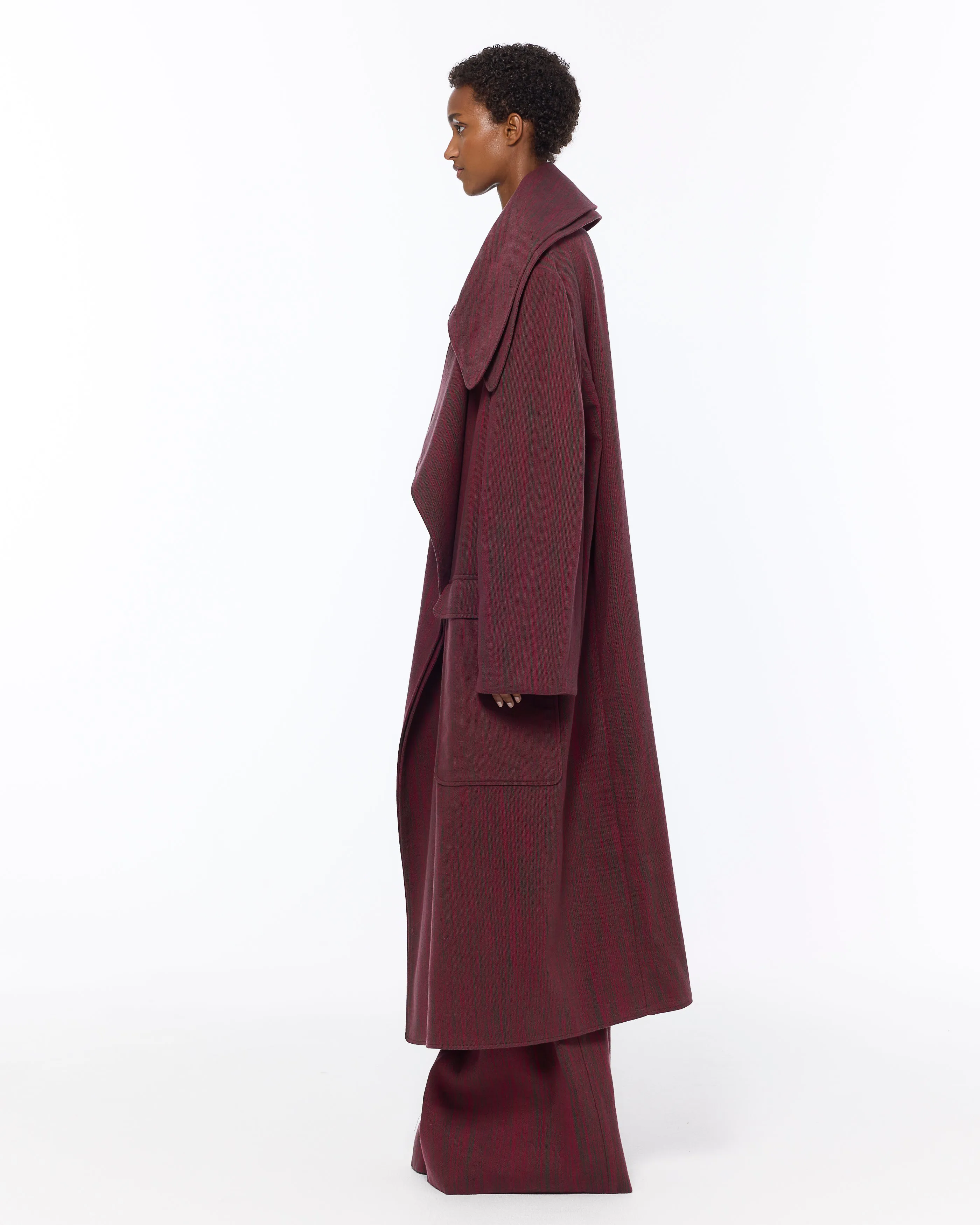 The Double Lapel Overcoat : Bordeaux Chambray