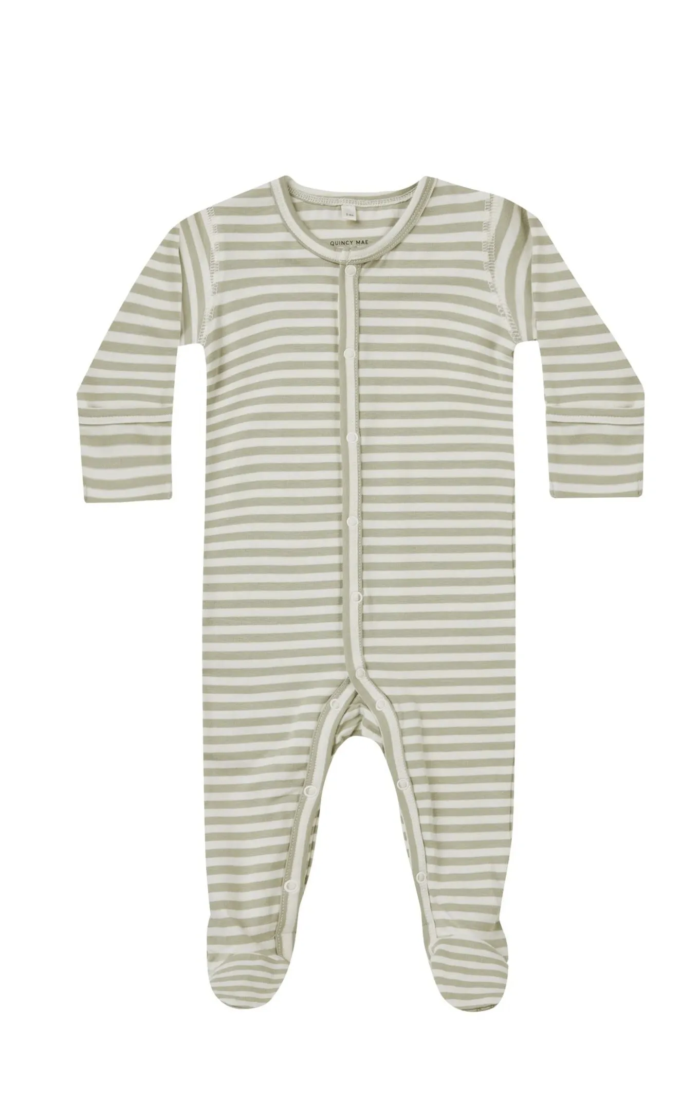 The Full Snap Footie by Quincy Mae - Sage Stripe - BABY