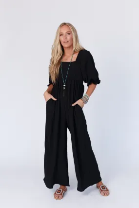 The Nest Charlotte Solid Wide Leg Jumpsuit - Black