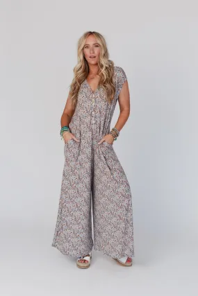 The Nest Daphne Floral Print Jumpsuit - Cream