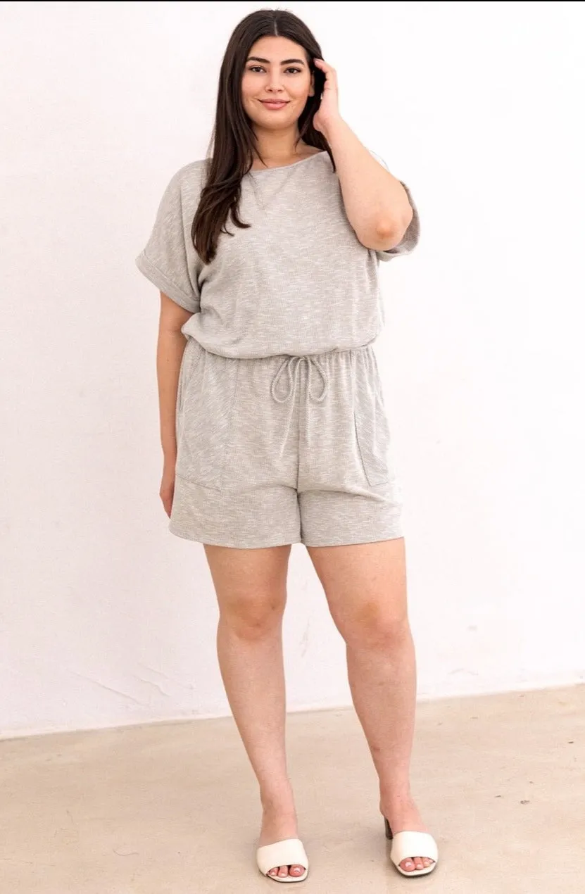 The Sandy Short Sleeve Romper - Latte - PLUS