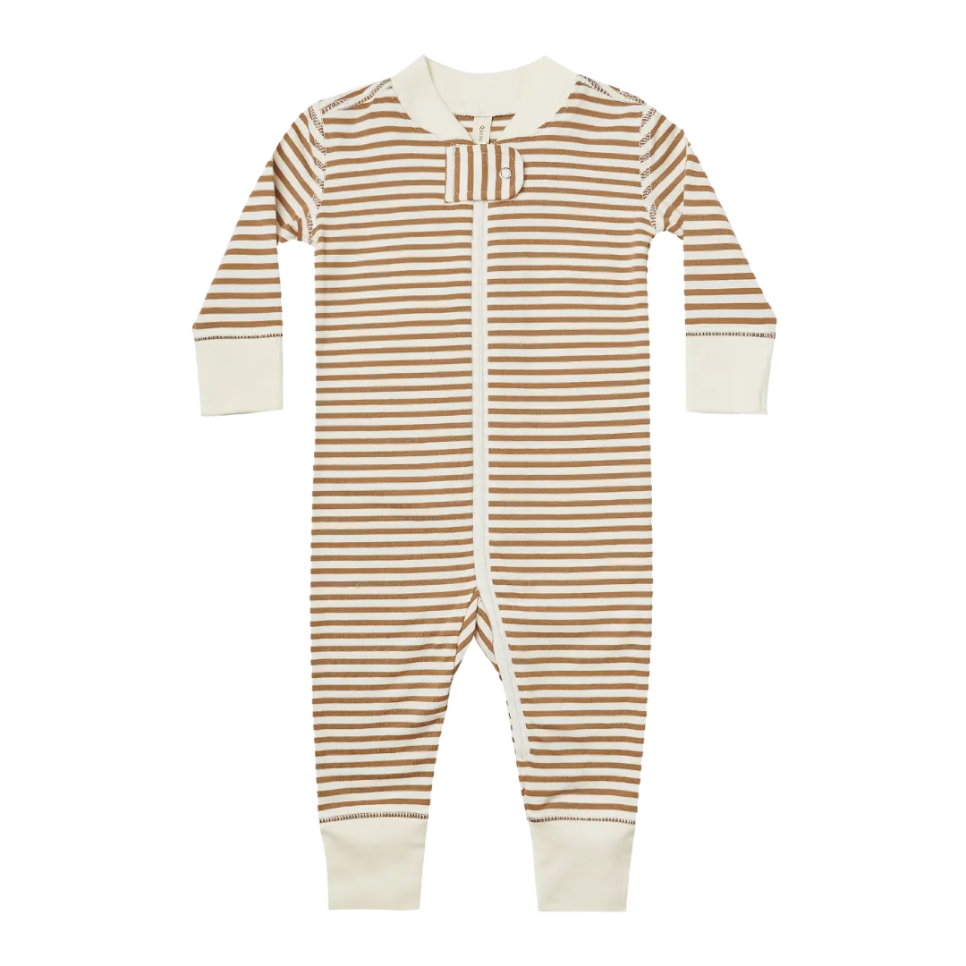 The Zip Longsleeve Sleeper by Quincy Mae - Walnut Stripe