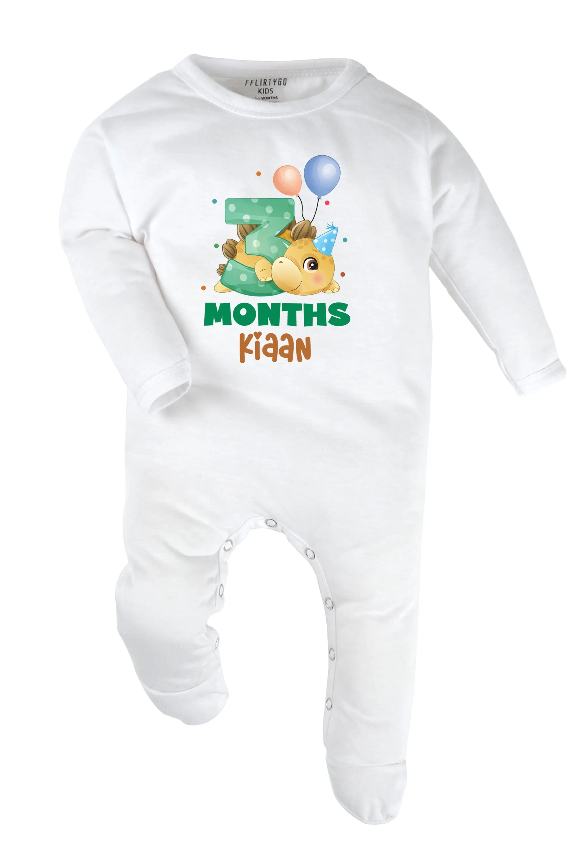 Three Month Milestone Baby Romper | Onesies - Dino w/ Custom Name