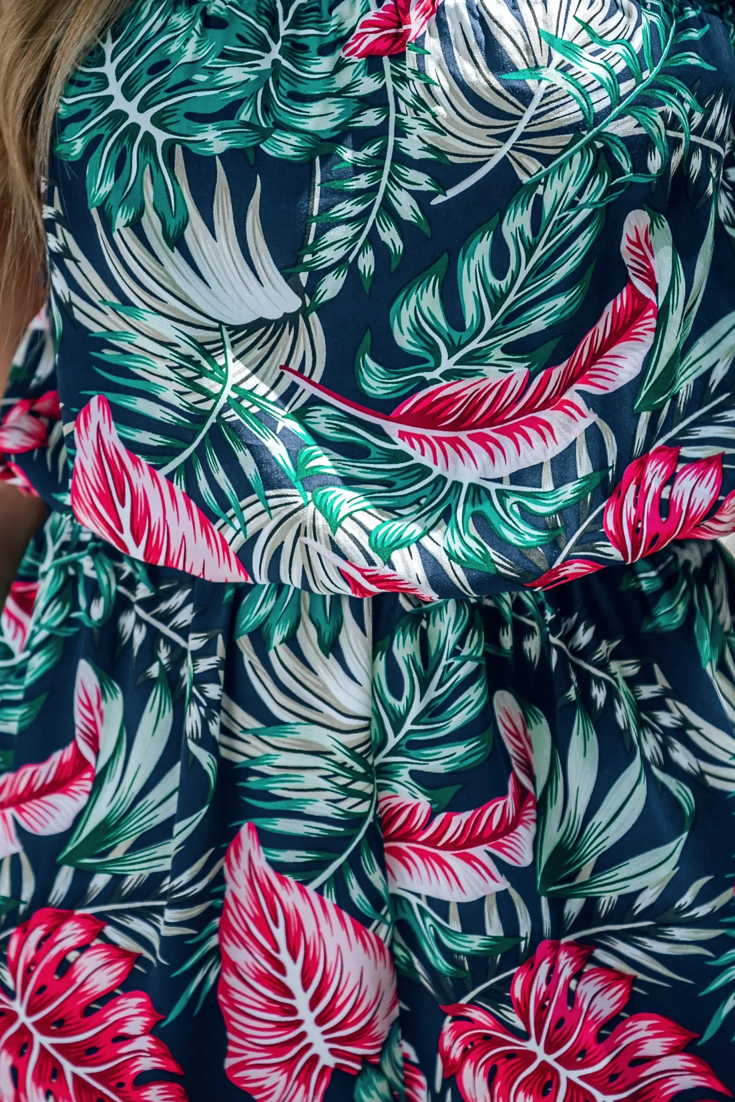 Tropical Leaf Print Ruffled Romper