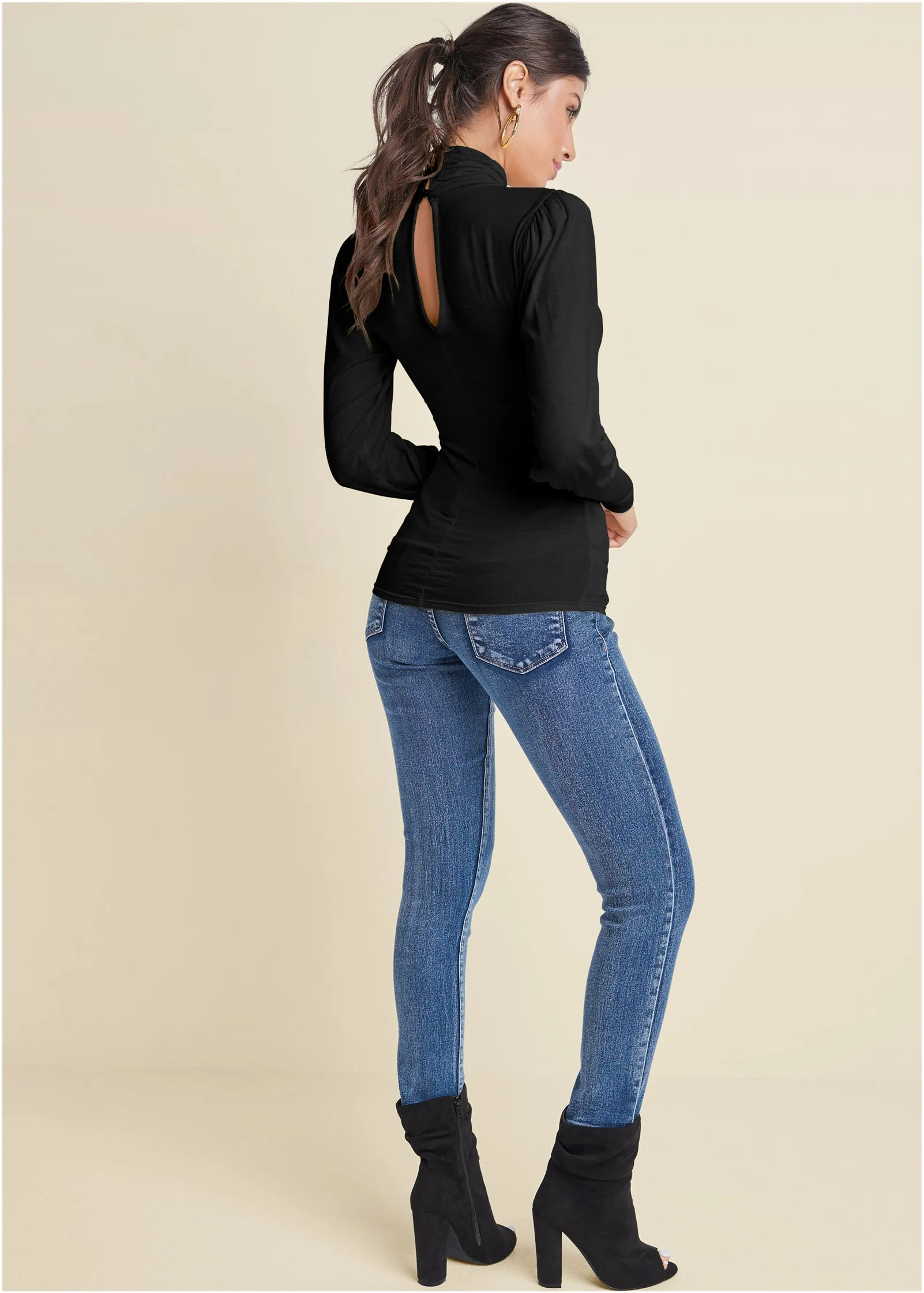 Turtleneck Long Sleeve Top - Black