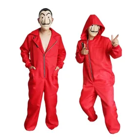 Unisex LA CASA De Papel Money Red Jumpsuit Hoodie with Mask Halloween Costume Kids Adults