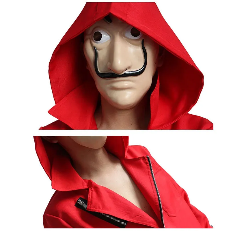 Unisex LA CASA De Papel Money Red Jumpsuit Hoodie with Mask Halloween Costume Kids Adults