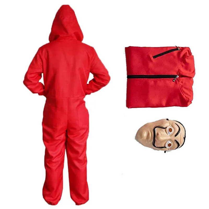 Unisex LA CASA De Papel Money Red Jumpsuit Hoodie with Mask Halloween Costume Kids Adults