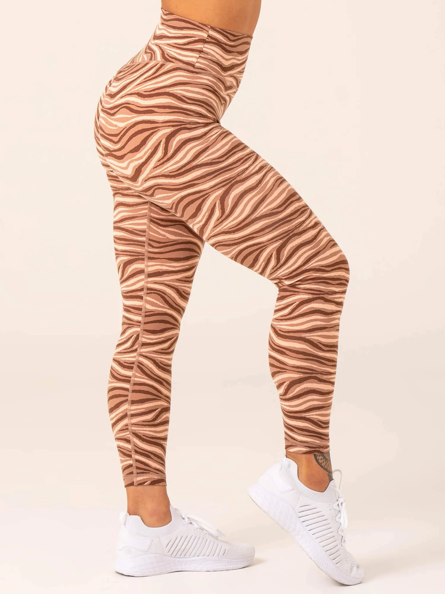 Unstoppable High Waisted Scrunch Leggings - Mocha Zebra