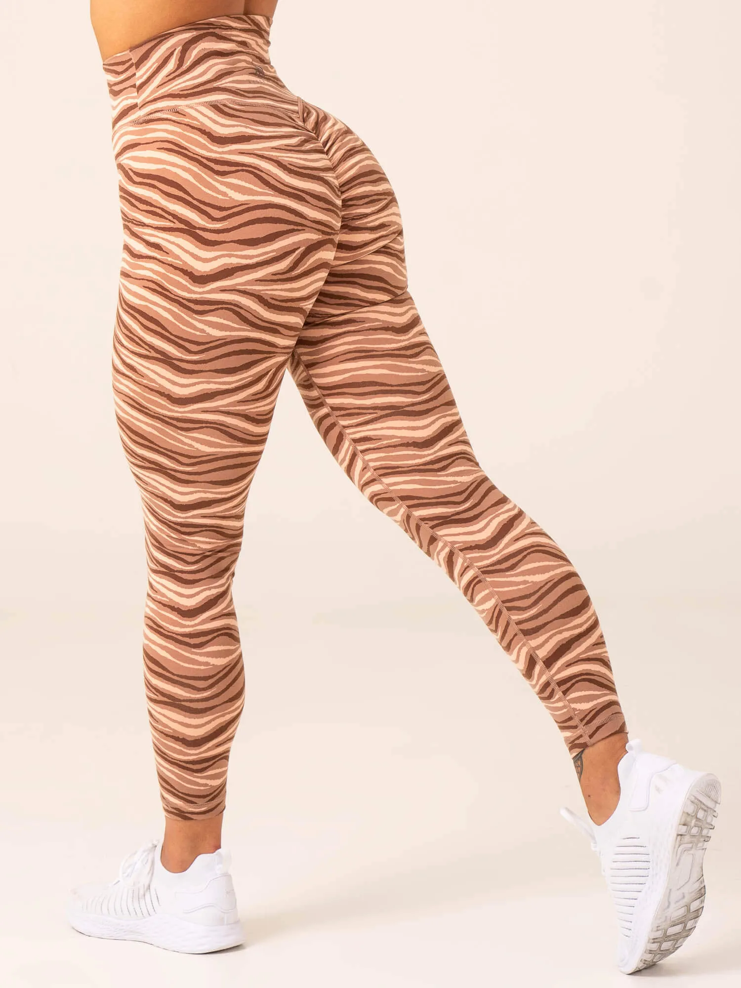 Unstoppable High Waisted Scrunch Leggings - Mocha Zebra