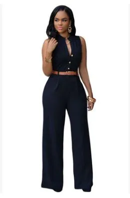 V-neck wide leg pants rompers women jumpsuit