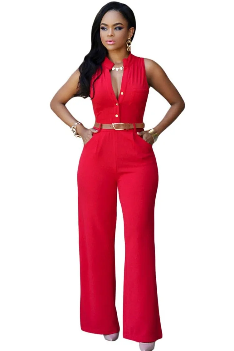 V-neck wide leg pants rompers women jumpsuit