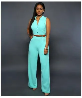 V-neck wide leg pants rompers women jumpsuit