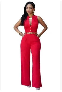 V-neck wide leg pants rompers women jumpsuit